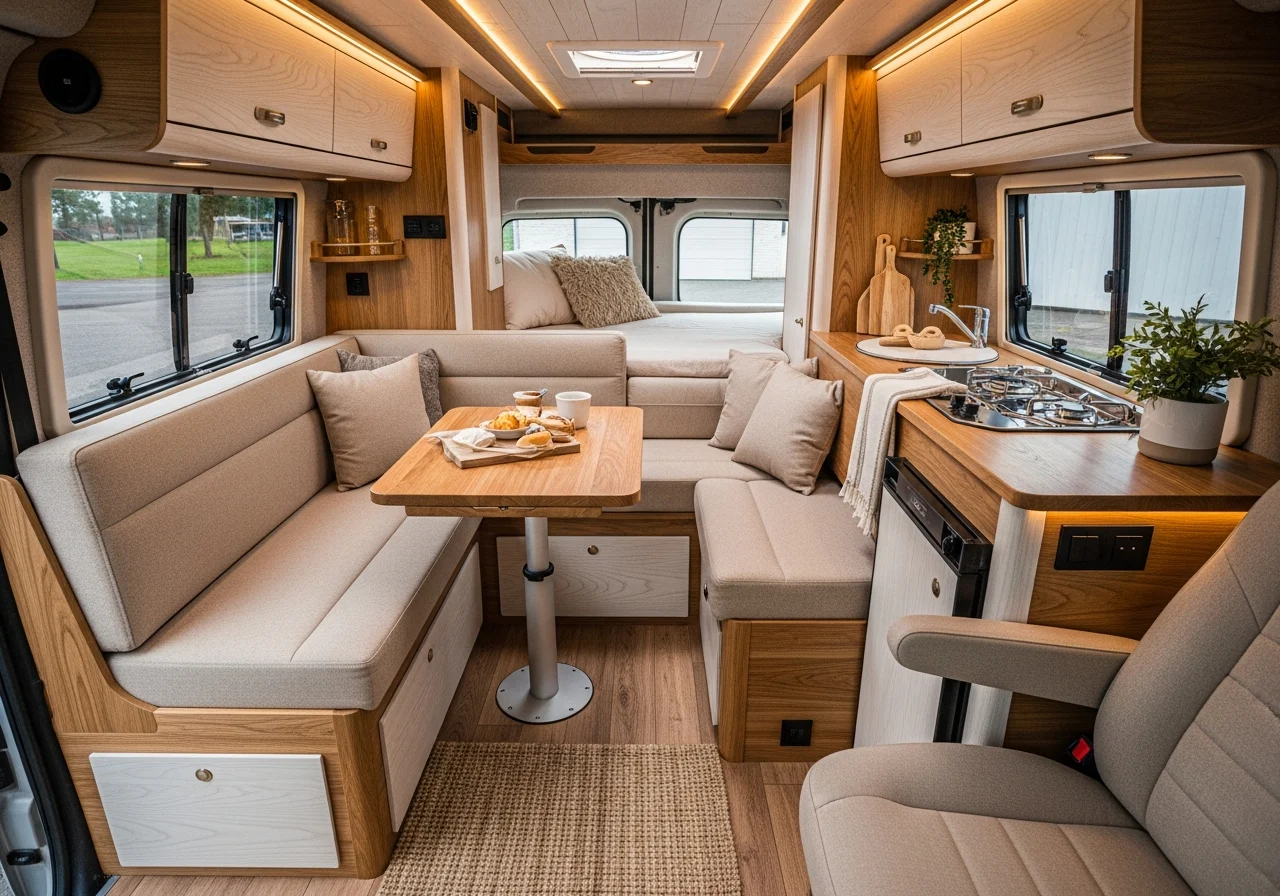 Flexible sleeping space inside a camper van