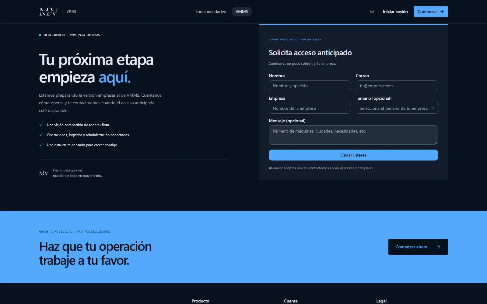 Desarrollo empresarial de VMMS y consulta de acceso anticipado
