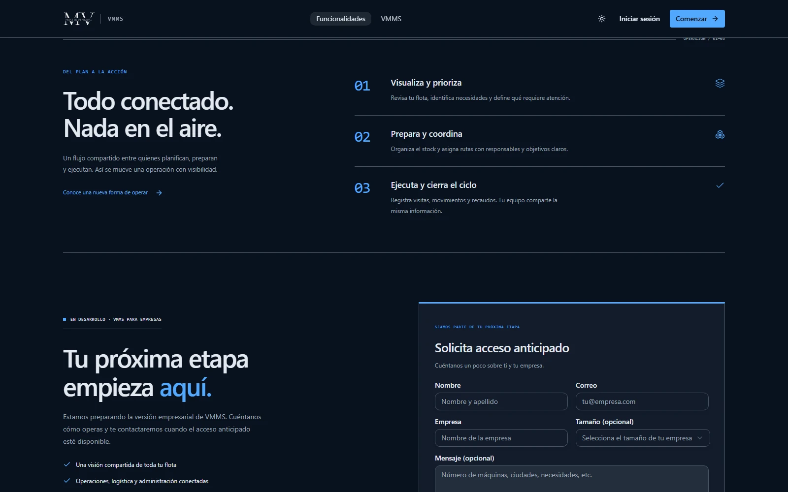 Flujo de planificación, preparación y ejecución en terreno de VMMS