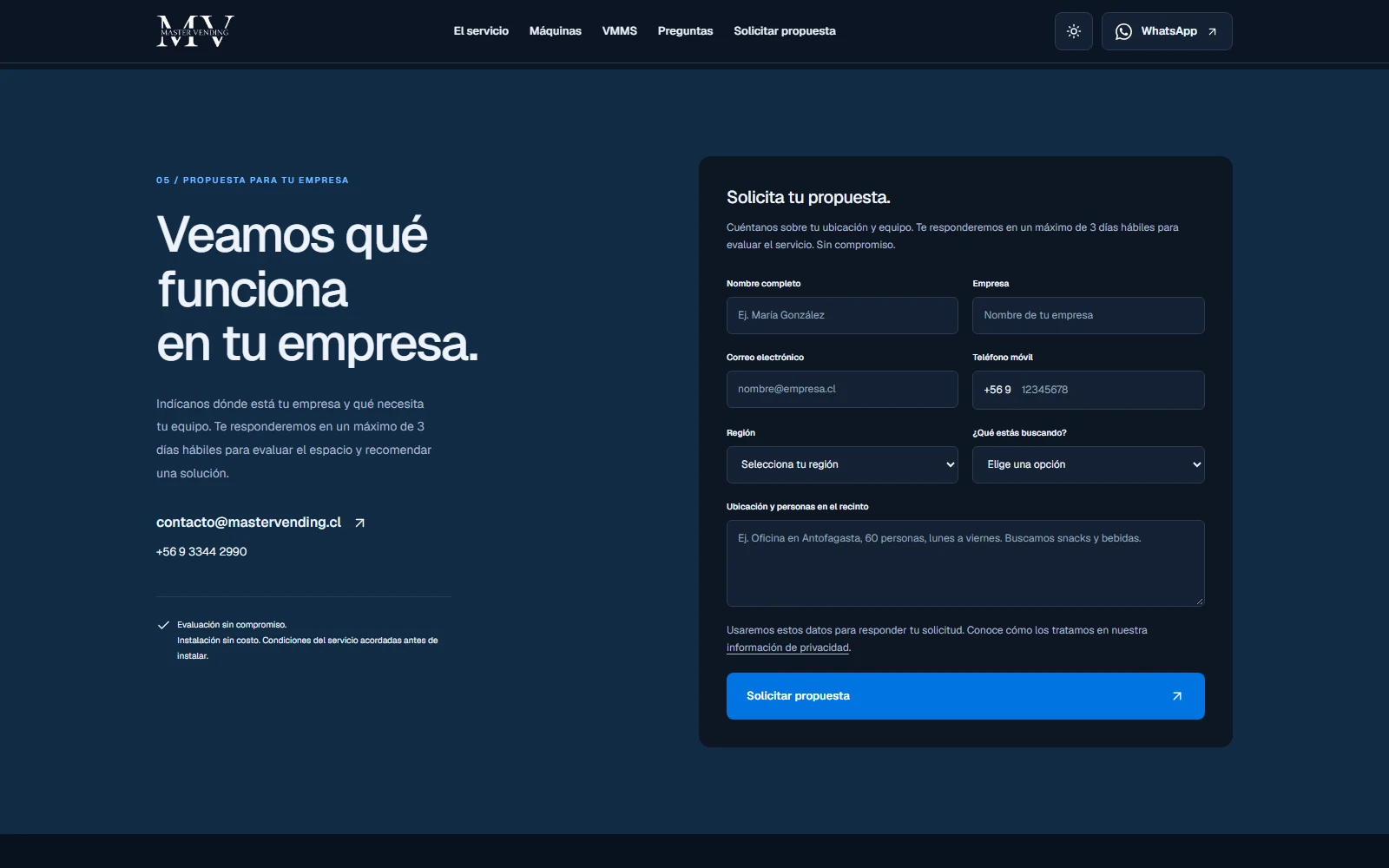 Consulta de propuesta de servicio de vending