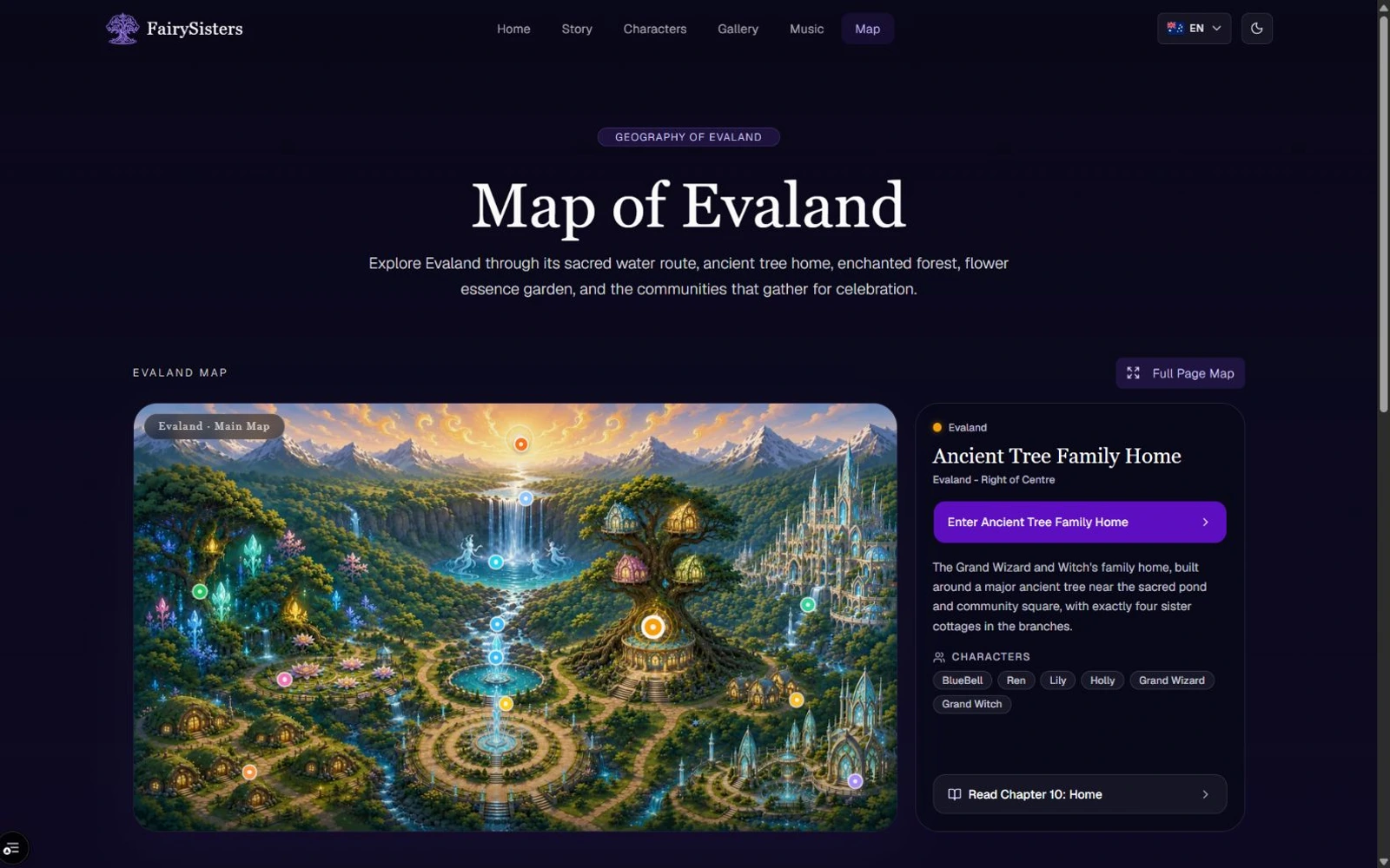 Illustrated Evaland map with location and chapter context