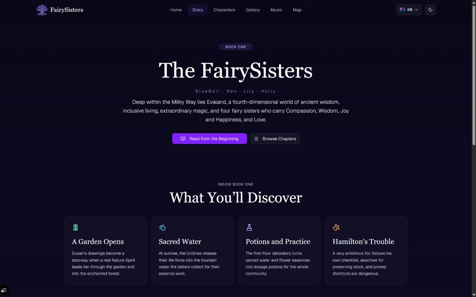 Book One introduction and chapter browsing in dark mode